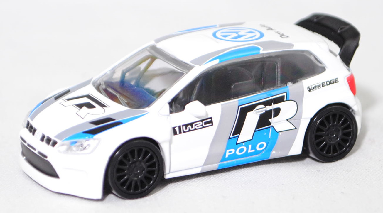 VW Polo R WRC (FIA-Homologationsnummer A-5744, Modell 2013-2016) Test car, weiß, VW / Das Auto / WRC / R POLO / Castrol / EDGE, Startnummer 1, Norev Multigam Serie, 1:64, mb