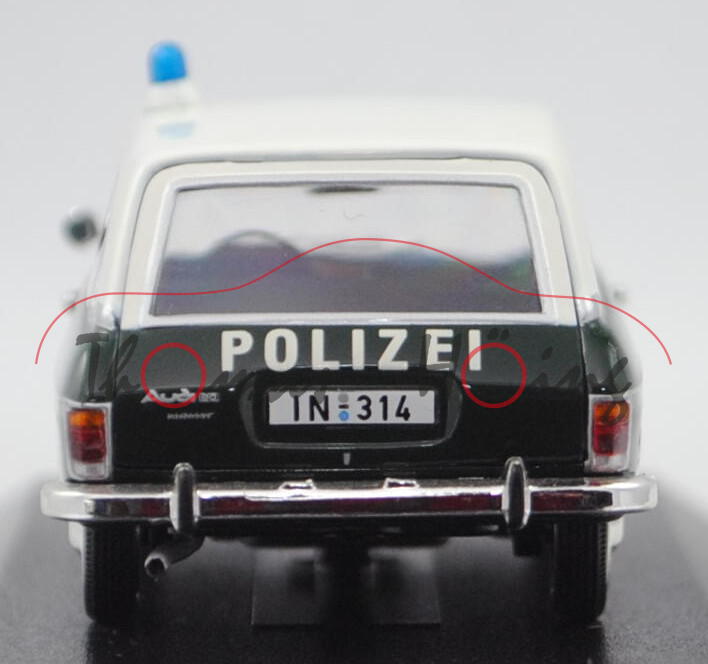 Audi 60 Variant (Typ F103, Modell 1968-1972) Polizei Ingolstadt, weiß/grün, Minichamps, 1:43, PC-Box