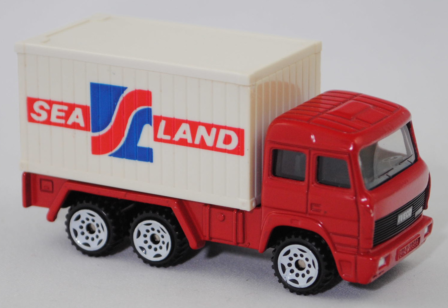 00000 Iveco TurboStar 240-36 6x2 (Modell 1987-1990) Container-Transporter, karminrot, Bpr. 0815 / 0816, C3 reinweiß, 1:86, Container reinweiß, SEA LAND, 1:121, SIKU SUPER, m