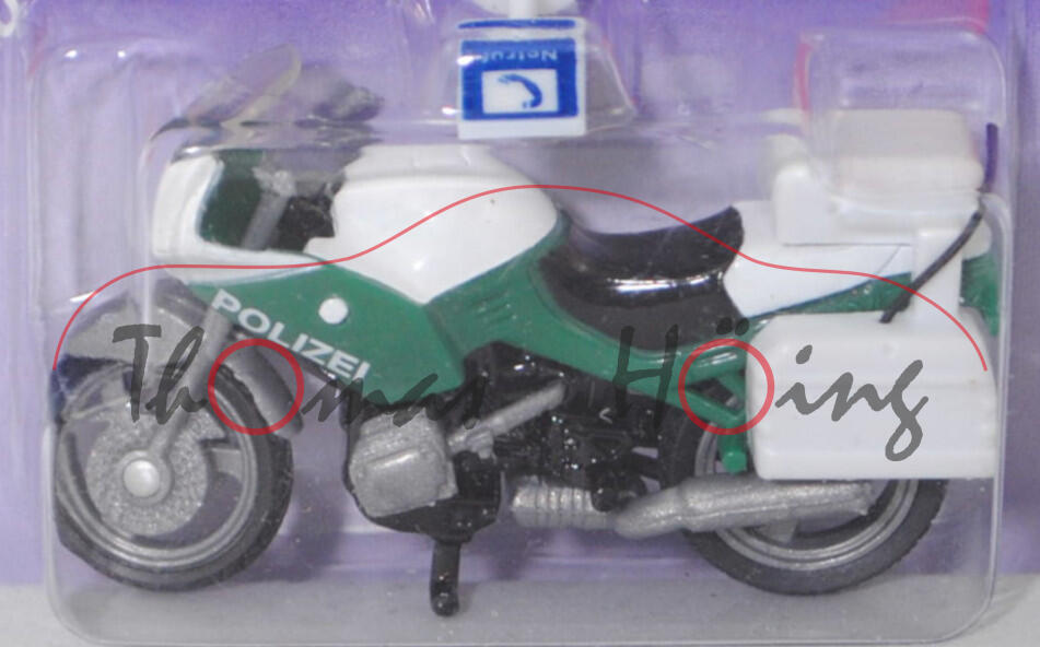 00000 BMW R 1100 RS 93 (1. Generation, Modell 1993-2001) Polizei-Motorrad, reinweiß/dunkel-minzgrün, POLIZEI, SIKU, 1:31, P27