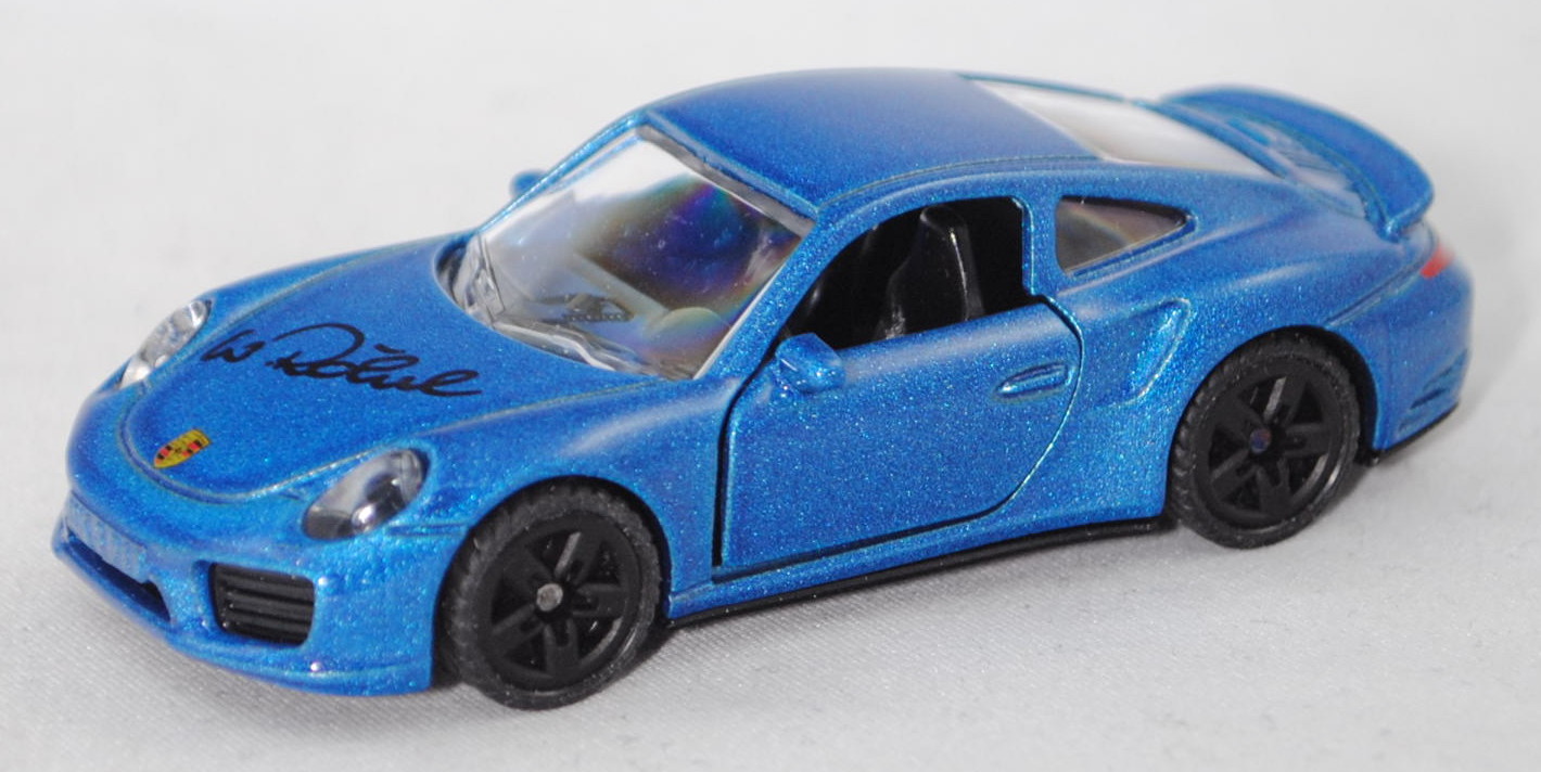 00000 Porsche 911 Turbo S (Typ 991.2, Mod. 2015-), blau, mit Autogramm Walter Röhrl in schwarz, P29e