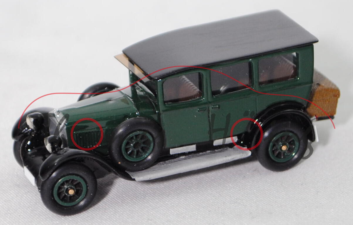 Horch 8 12/60 PS (Typ 303, Mod. 26-27), Dach schwarz, Karosserie moosgrün, SNAJDR-model, 1:87, mb