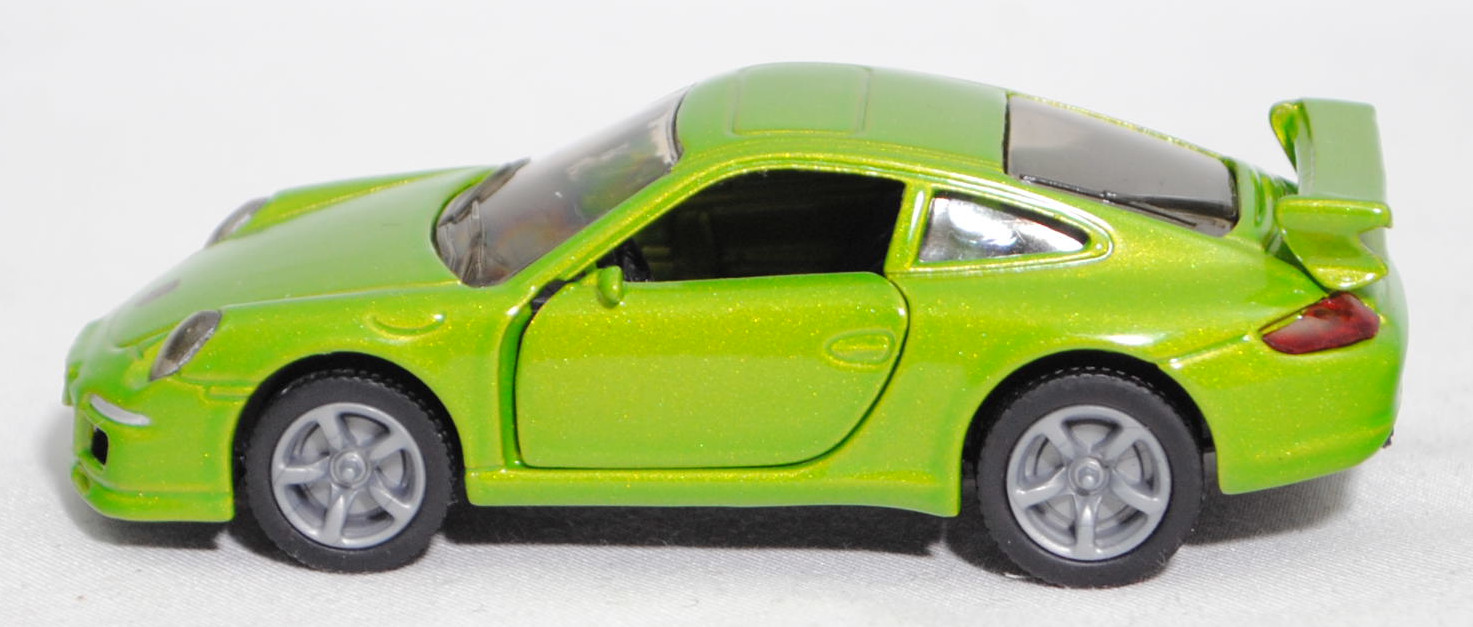 00003 Porsche 911 Carrera S (Typ 997.1 Coupé / 997 MK1 Coupé, Vorfacelift, Modell 2004-2008), hell-gelbgrünmetallic, B22a / B22b geschlossen silbergrau, SIKU SUPER, 1:55, m