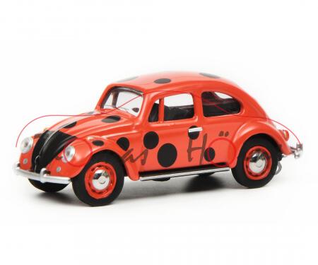 VW Käfer 1500 Limousine Marienkäfer (Mod. 66-67), rot, mit schwarzen Punkten, Schuco, 1:64, mb