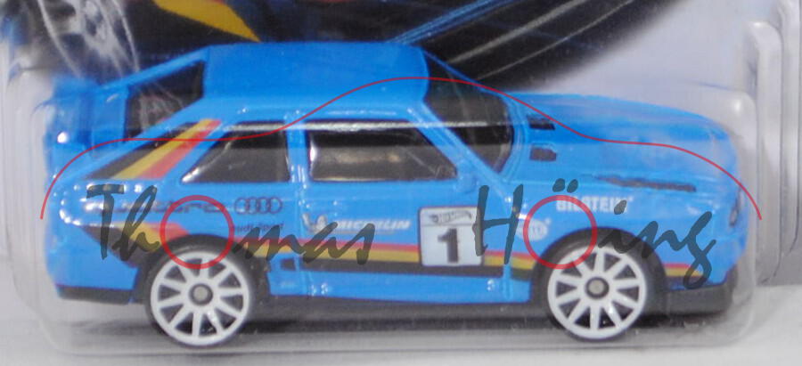 Audi sport quattro (Typ 85Q, Modell 1984-1986), dunkel-himmelblau, Nr. 1, Hot Wheels, 1:61, Blister