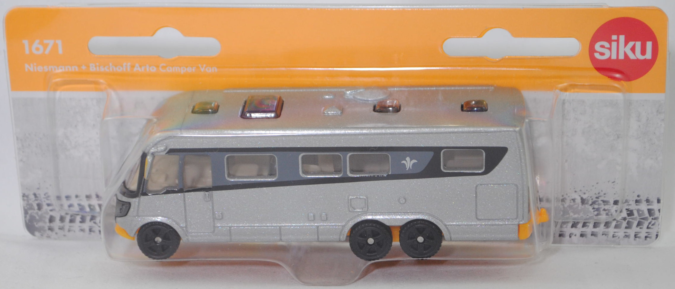 00001 NIESMANN+BISCHOFF ARTO 88 E Wohnmobil (Modell 2013-), graualuminiummetallic/blaugrau/schwarz/melonengelb, B47 geschlossen schwarz, SIKU SUPER, 1:71, P29f
