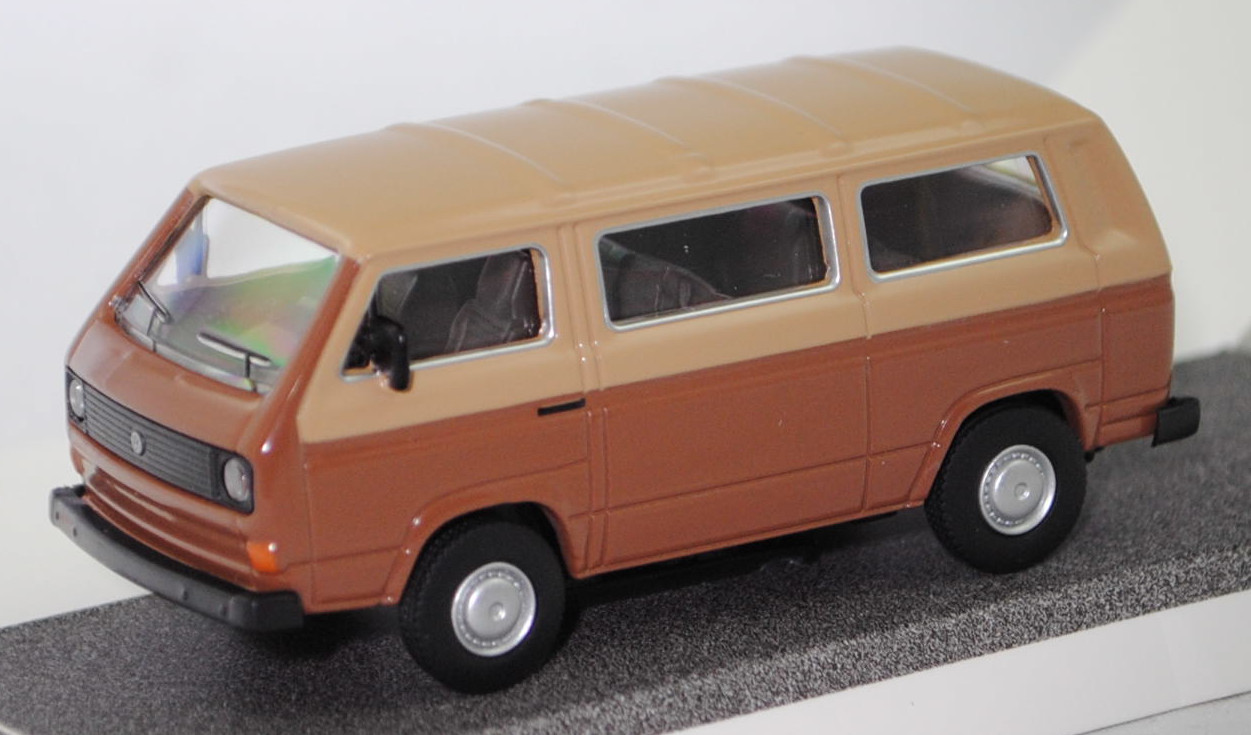 VW Transporter Bus L (3. Generation, Typ 2 Transporter 3 (T3, Modell '80), Modell 1979-1982), hell-braunbeige/hell-signalbraun, Schuco by Minimax, EDITION 1:64, mb