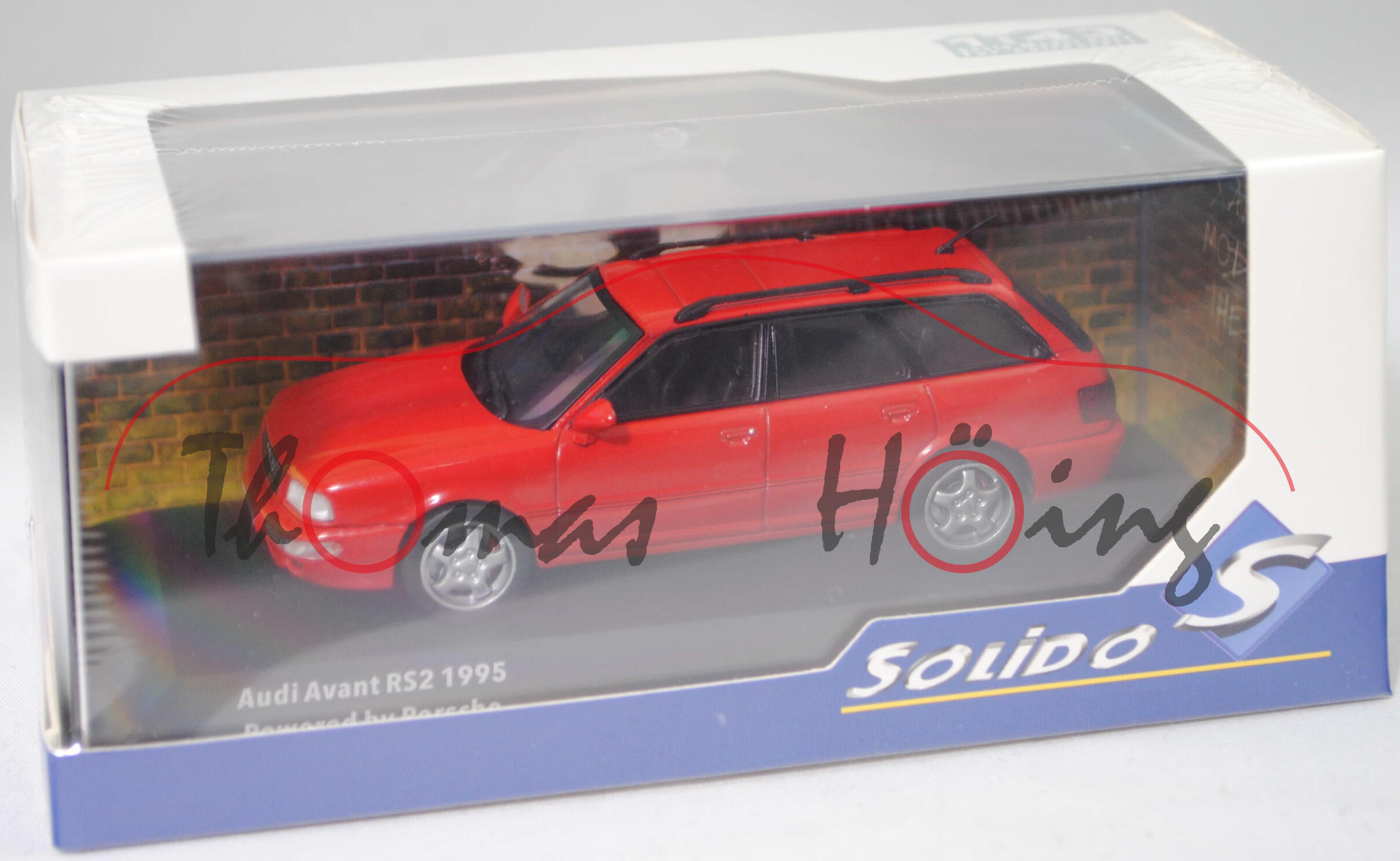 Audi Avant RS2 (P1 (P = Porsche), Mod. 94-95), laserrot (LY3H), innen schwarz, Solido, 1:43, PC-Box