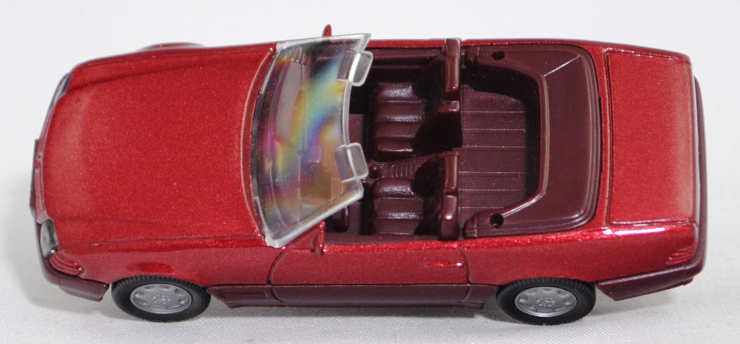 00000 Mercedes-Benz 500 SL (R 129, Modell 1989-1992), purpurrotmetallic, Stern im Kühlergrill und Scheibe seitlich unlackiert, Heckklappe ohne Stern, Germ, B7, SIKU, 1:55, m