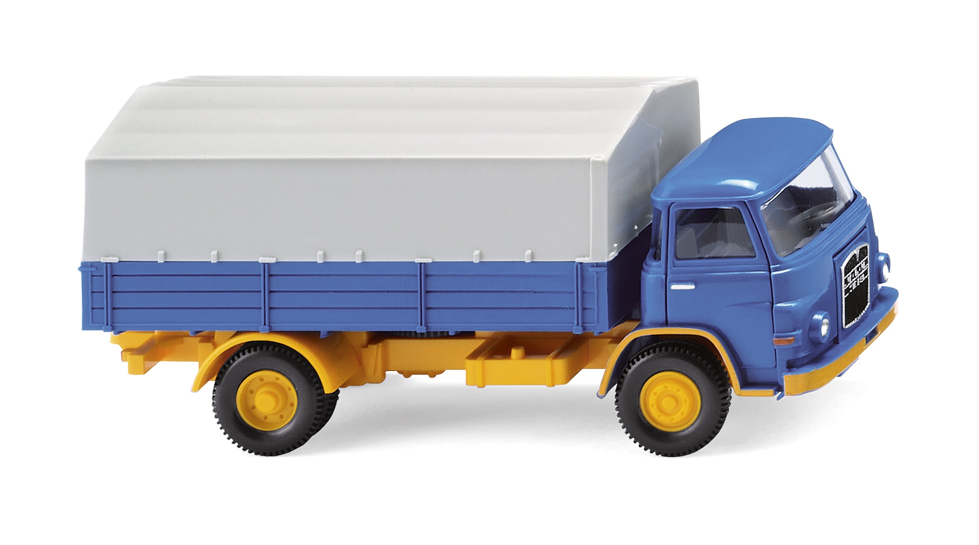 MAN 415 (Kleine Pausbacke, Modell 60-67) Pritschen-LKW, blau, Verdeck achatgrau, Wiking, 1:87, mb