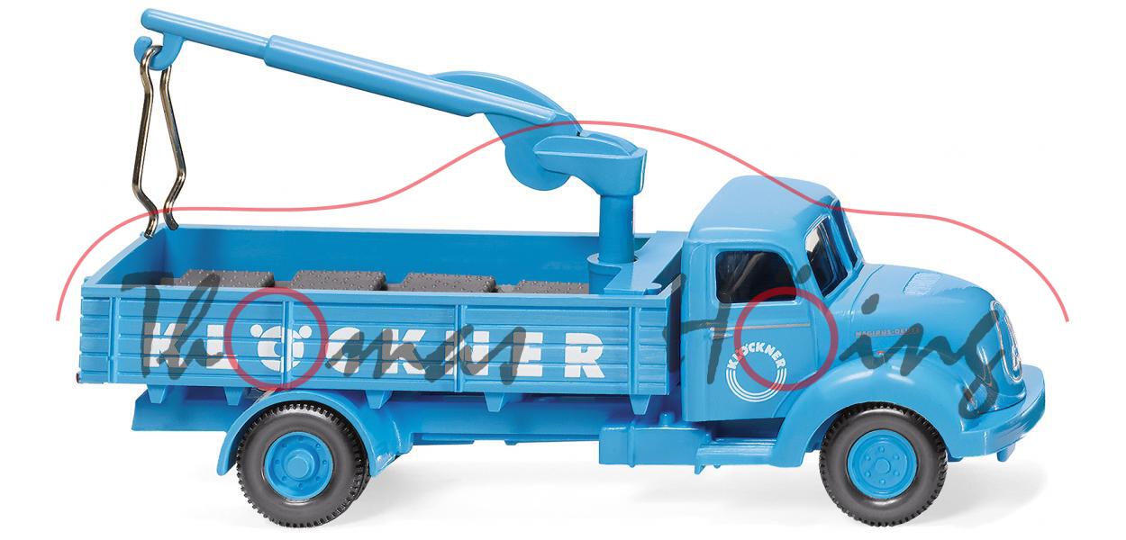 Magirus Sirius L (Modell 1958-1967) Pritschen-LKW mit Ladekran, hellblau, KLÖCKNER, Wiking, 1:87, mb