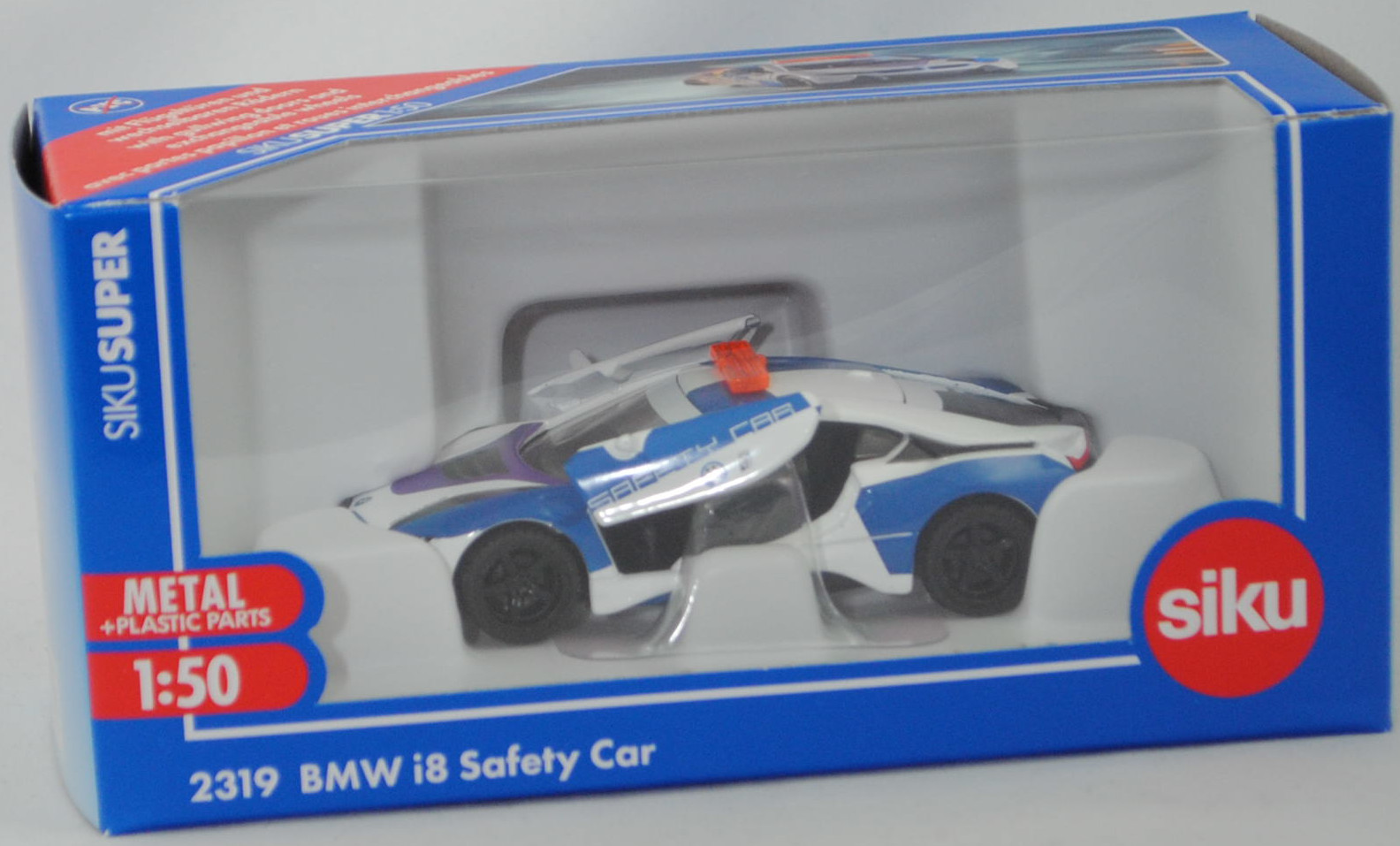 00000 BMW i8 Coupé LCI (1. Generation, Typ I12, Facelift, Modell 2018-2020) Safety Car, weiß, SAFETY CAR, SIKU SUPER 1:50, L17mpK