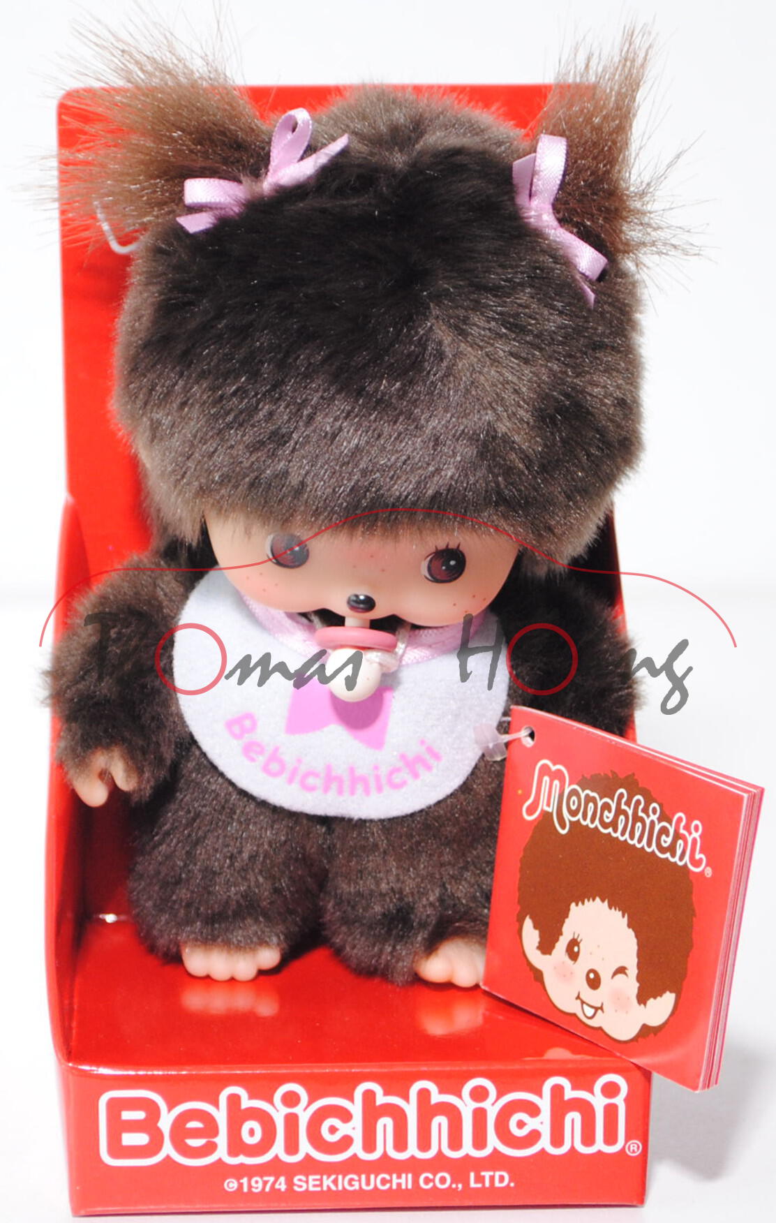 Bebichhichi (Monchhichi) - Standard Basic Bib Girl, mit erikaviolettem Latz, 15 cm groß, Sekiguchi