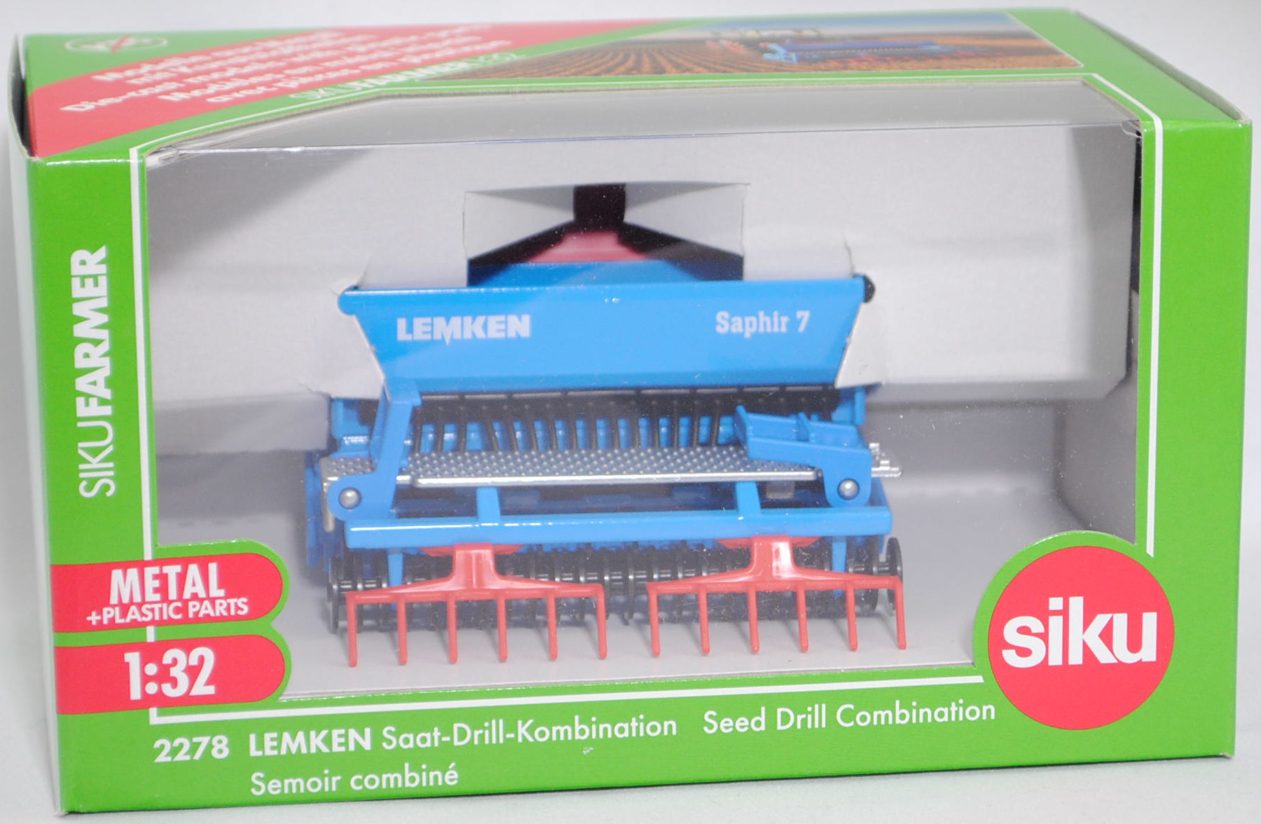 00000 LEMKEN Saphir 7/300 DS 125 (1. Generation, Baureihe Saphir 7, Modell 2001-2019) (Saat-Drill-Kombination), himmelblau, LEMKEN Saphir 7, SIKU FARMER 1:32, L17mpP