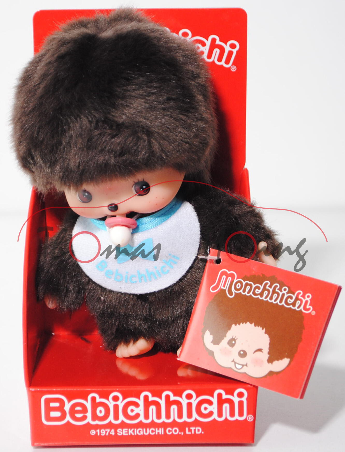 Bebichhichi (Monchhichi) - Standard Basic Bib Boy, mit blauem Latz, 15 cm groß, Sekiguchi