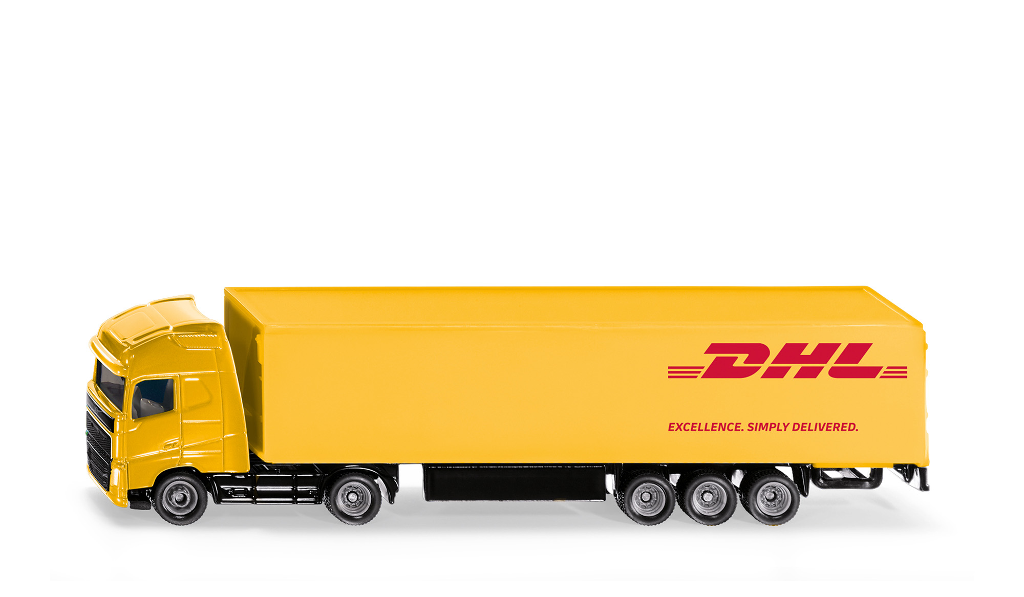 00012 Volvo FH16 750 Globetrotter-XL 4x2 (3. Generation, Vorfacelift, Modell 2013-2020) Koffer-Sattelzug, gelb, DHL / EXCELLENCE. SIMPLY DELIVERED., SIKU SUPER, 1:87, P29f