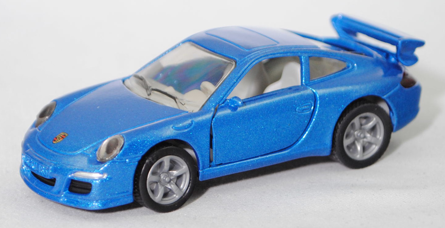 00005 Porsche 911 Carrera S (Typ 997.1 Coupé / 997 MK1 Coupé, Vorfacelift, Modell 2004-2008), verkehrsblaumetallic, B22a / B22b geschlossen silbergrau, SIKU SUPER, 1:55, m
