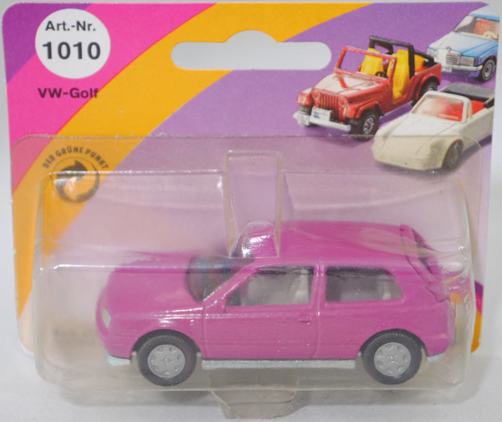 00000 VW Golf III 1.8 GL (Typ 1H, Vorfacelift, Modell 1991-1994), verkehrspurpur, innen grau, Lenkrad schwarz, Chassis chrom, Germ, Bpr. ohne Artikelnummer, SIKU SUPER, 1:56, P23 vergilbt