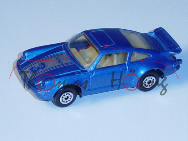 Porsche 911 Turbo, verkehrsblaumetallic, mit silbernen Streifen auf der Haube vorne, 3, MC TOY, 1:58