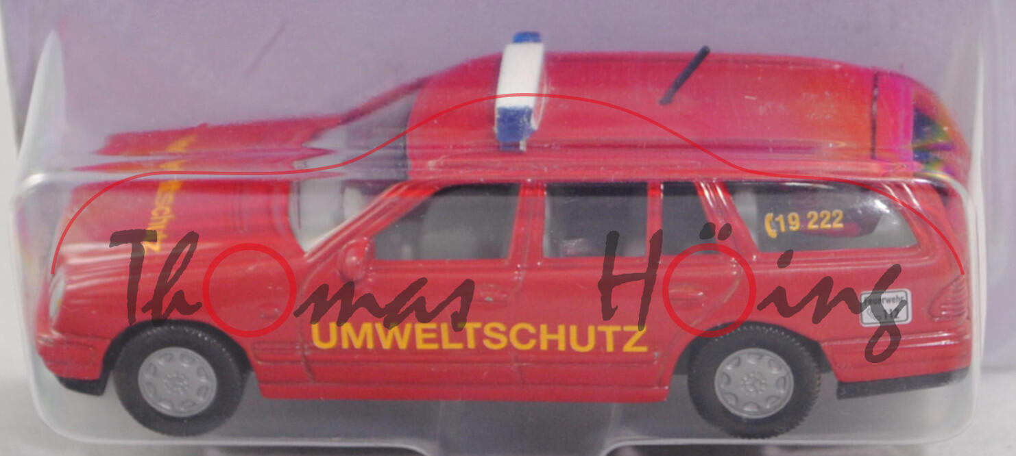 00001 Umbau Mercedes-Benz E 290 Turbodiesel T (S 210, Mod. 96-99) Feuerwehr-Einsatzleitwagen, rot, UMWELTSCHUTZ, SIKU, 1:56, P26