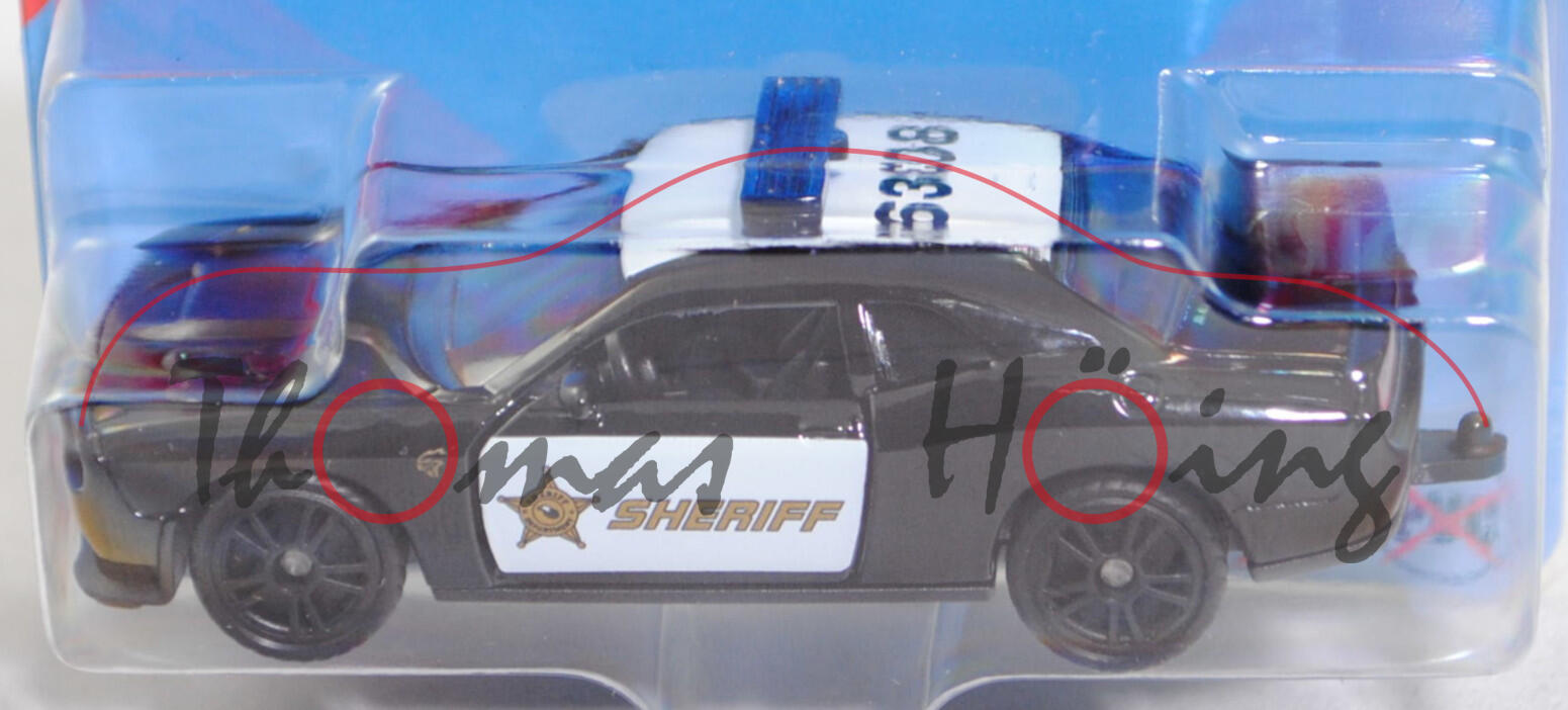 00000 Dodge Challenger SRT Hellcat (3. Generation, Modell 2014-2018) County Sheriff, schwarz, SIKU, 1:63, P29e