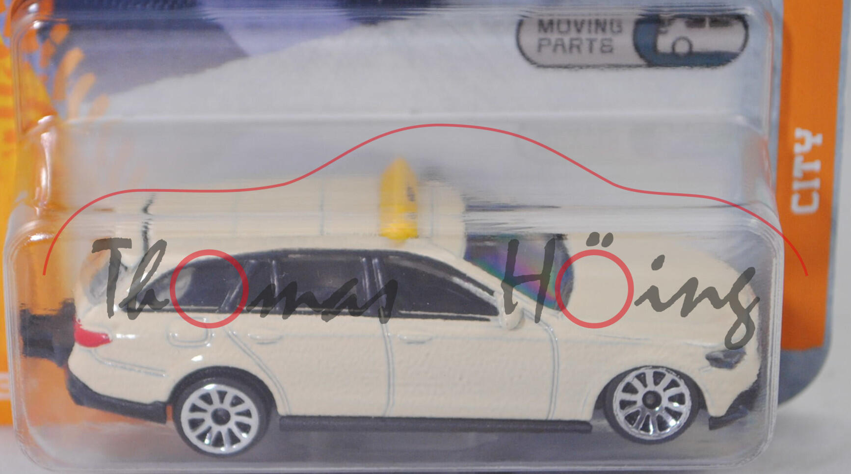Mercedes-Benz E 450 4Matic T-Modell AVANTGARDE All-Terrain (Baureihe X 213, Modell 2020-2023) Taxi (Nr. 232I), hellelfenbein, TAXI, majorette, 1:62, Blister (CITY CARS)