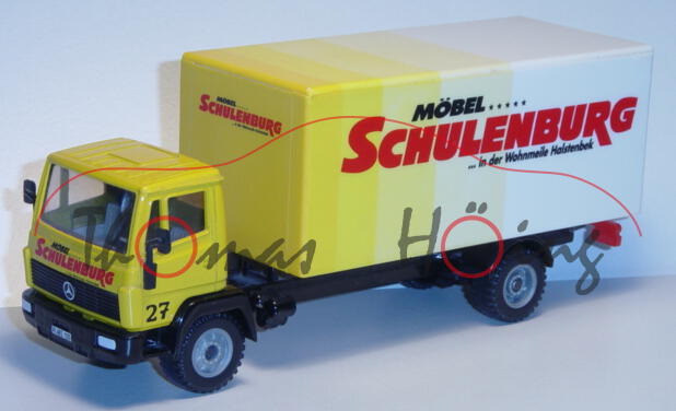 Mercedes LN-2 Koffer LKW, kadmiumgelb/schwarz, MÖBEL ..... / SCHULENBURG / ... In der Wohnmeile Hals