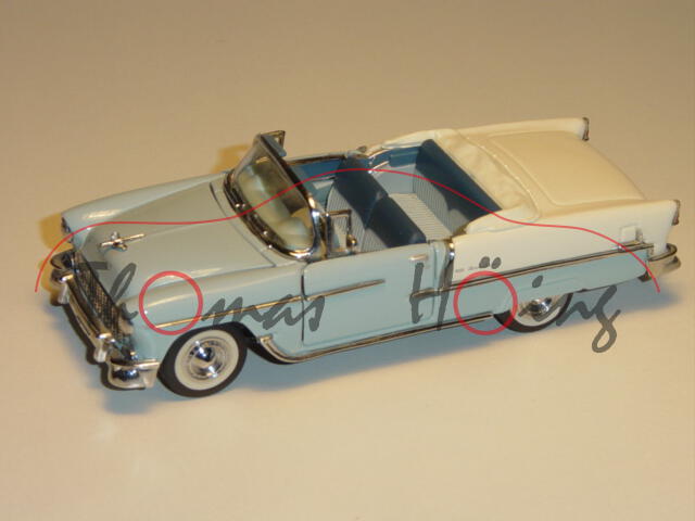 Chevrolet Chevy BelAir 1955, hell-lichtblau/perlweiß, Türen und Motorhaube zu öffnen, Franklin Mint,