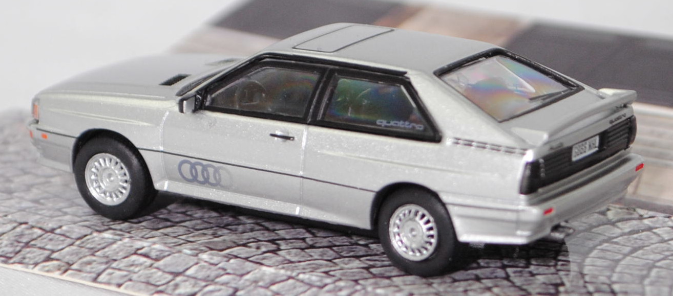 Audi quattro (B2, Typ 85Q, Facelift 2, Modell 1985-1987), silbermetalic (diamantsilbermetallic, L97A), Schuco und Tarmac Works by Minimax, 1:64, mb (Limited)