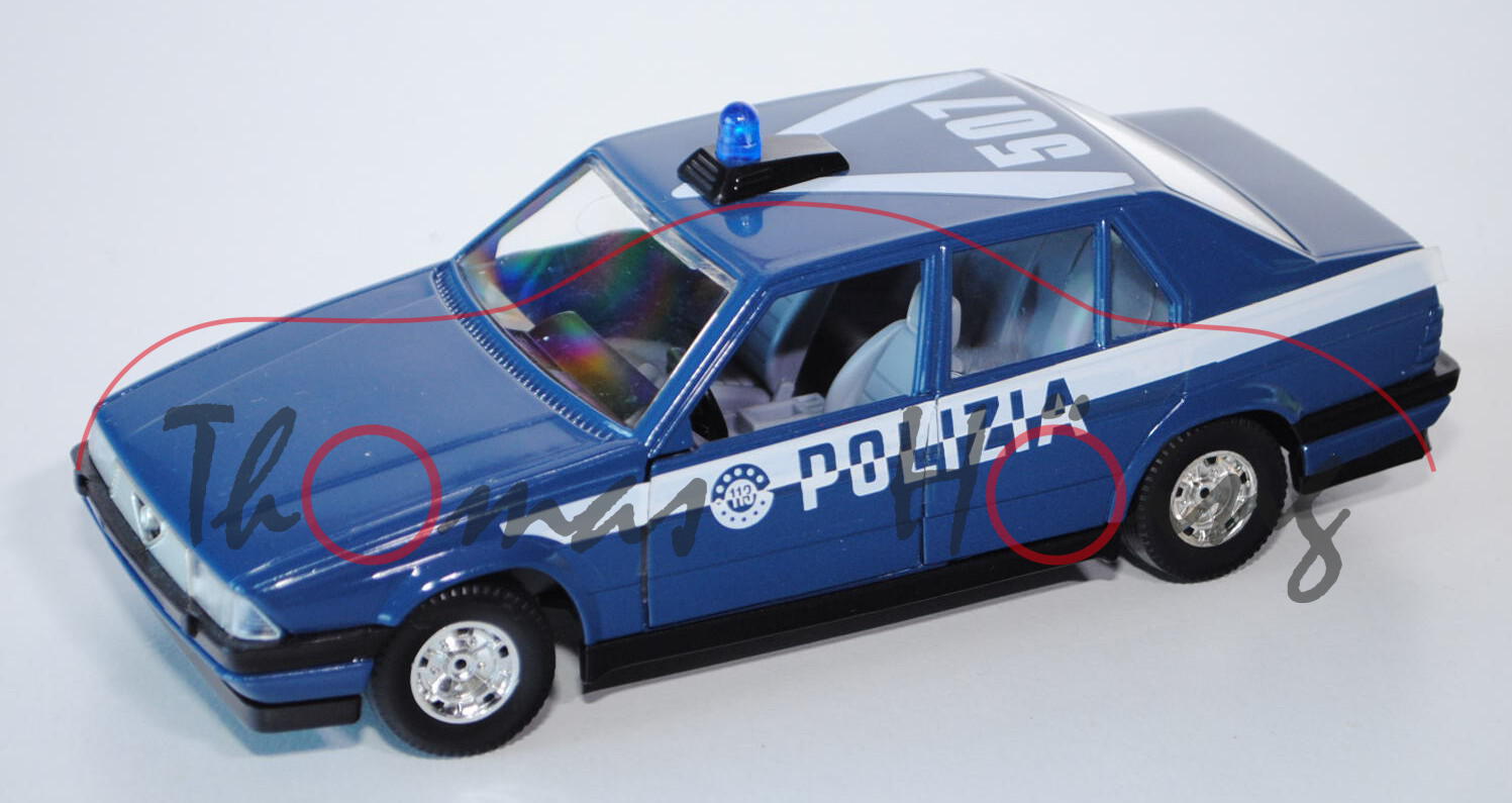 Alfa Romeo 75 POLIZIA, Modell 1990, grünblau, POLIZIA / 507, mit Blaulicht, Türen zu öffnen, mit Len