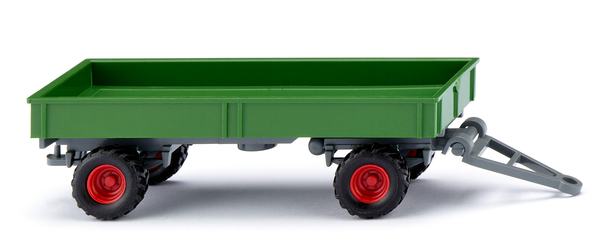 Landwirtschaftlicher Zwei-Achs-Drehschemel-Anhänger (Typ Pritschen-Anhänger, Modell 1968-1982), Stahlpritsche hellgrün, Fahrgestell graublau, Wiking, 1:87, mb
