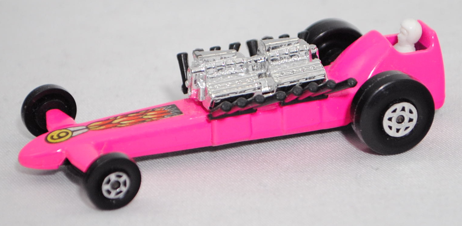 Slingshot Dragster, dunkel-erikaviolett, 9, mit Flammenaufkleber vorne, mit Fahrer, Matchbox Series