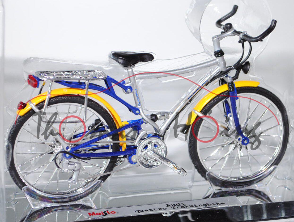 Audi quattro Trekkingbike, silber/blau/gelb, Maisto, 1:12, mb