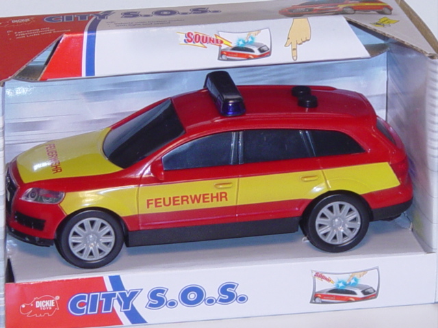 Audi Q7, Mj. 05, rot, FEUERWEHR, mit Friktionsmotor, mit Licht und Sound, DICKIE, 1:32, mb