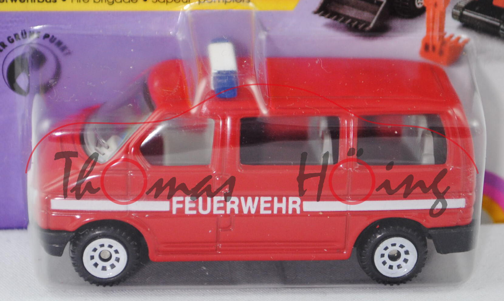 VW T4 Caravelle (Modell 1990-1995) Feuerwehrbus, signalrot, innen lichtgrau, Lenkrad integriert, FEU