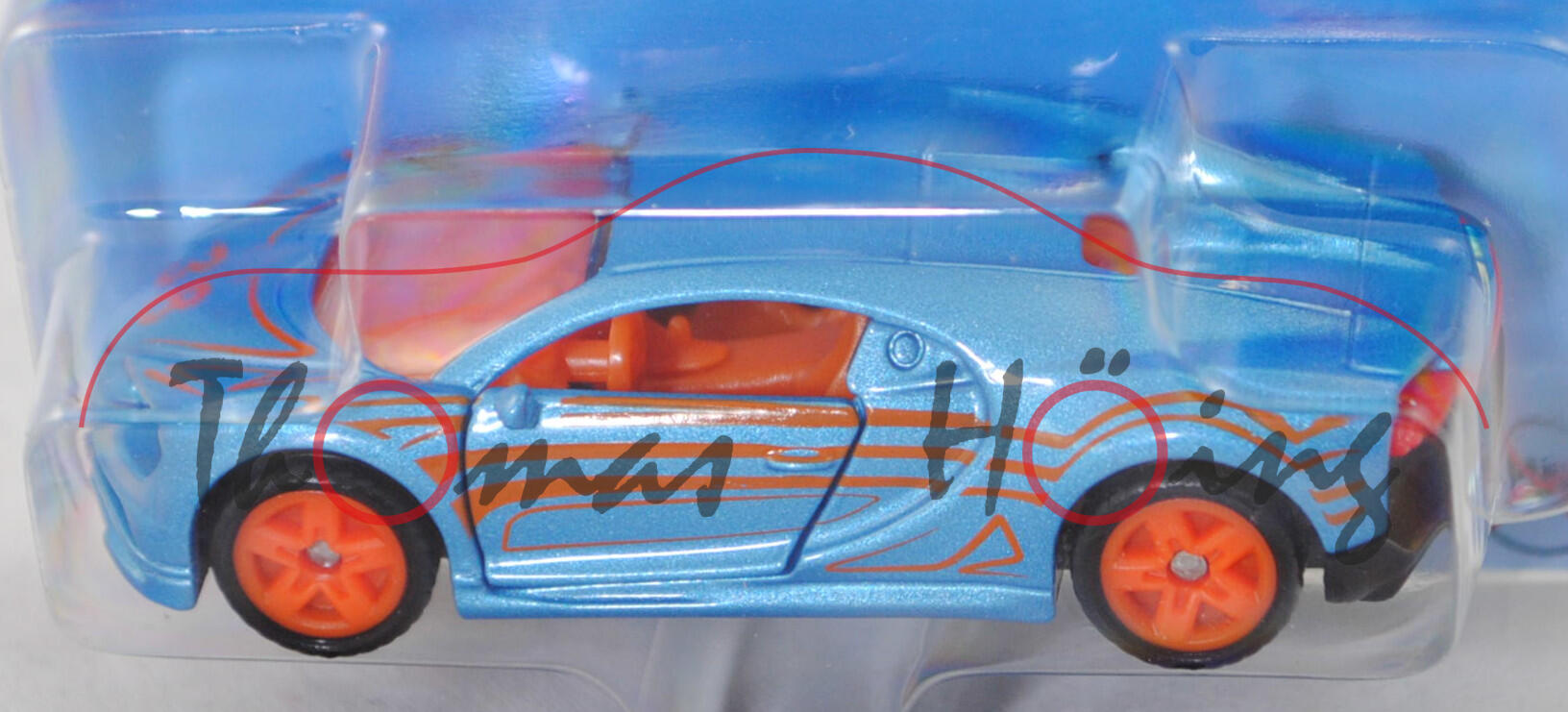 00002 Bugatti Chiron (Modell 2016-), blaumetallic, Druck 38 und Streifen vorne, SIKU, 1:57, P29e