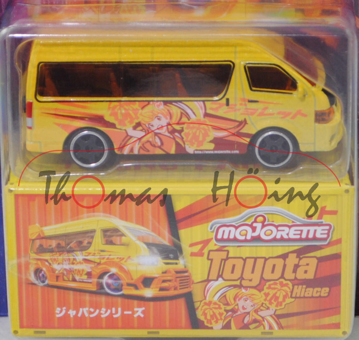 Toyota HiAce Commuter (Typ H200, Mod. 2016-2018), gelb, Beilage: Tuning-Teile, majorette, 1:69, mb