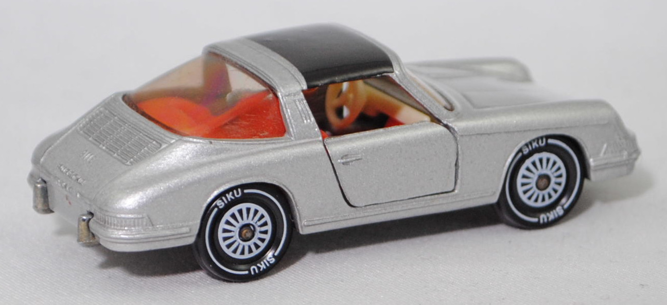 00009 Porsche 911 E Targa (F-Modell bzw. Urmodell, B-Serie, Modell 1968-1969), silber, Lenkrad weiß, Dach schwarz, Bpr. V234 und 1010, W-Germ, Verglasung rauch, R11 glatt, SIKU, 1:60, m