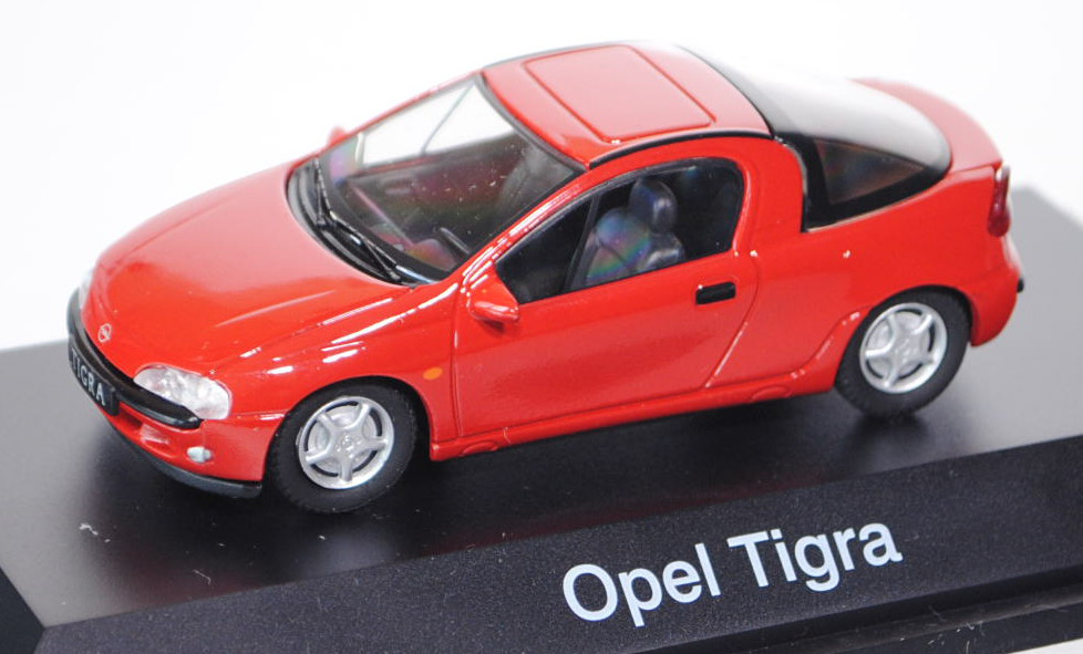 Opel Tigra (Dreitürer, Sportcoupé), Modell 1994-2000, feuerrot, Schuco, 1:43, PC-Box