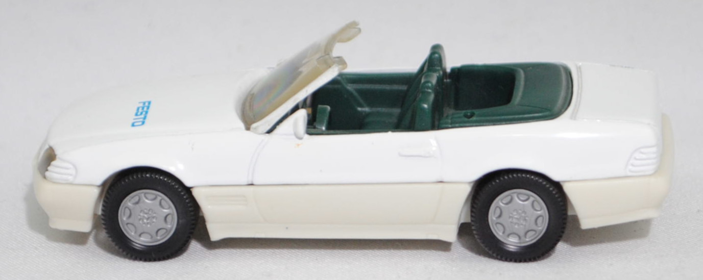 00401 Mercedes-Benz 500 SL (R 129, Modell 1989-1992), reinweiß, innen kieferngrün, FESTO auf der Motorhaube, Hong, B7, SIKU SUPER, 1:55, m (Limited Edition)