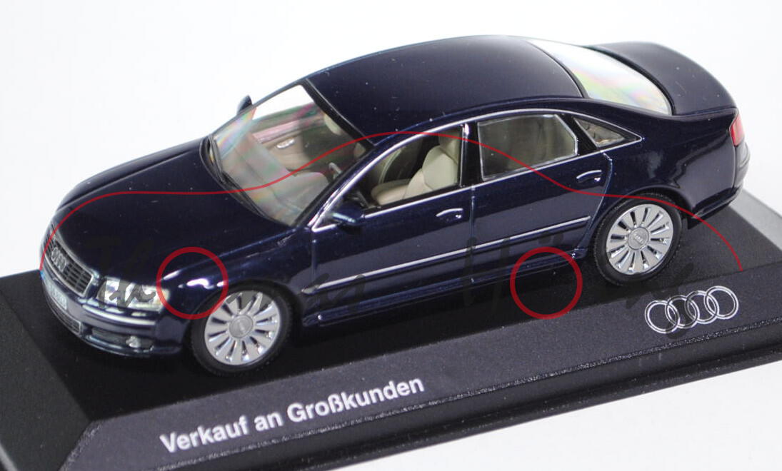 Audi A8 (D3, Typ 4E, Mod. 2002-2005), nachtblau perleffekt , Verkauf an Großkunden, Minichamps, 1:43