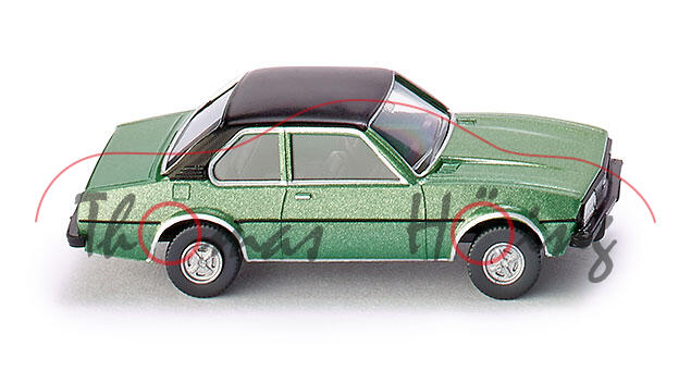 Opel Ascona (Typ B, Modell 1975-1981), jadegrünmetallic, Dach schwarz, Wiking, 1:87, mb