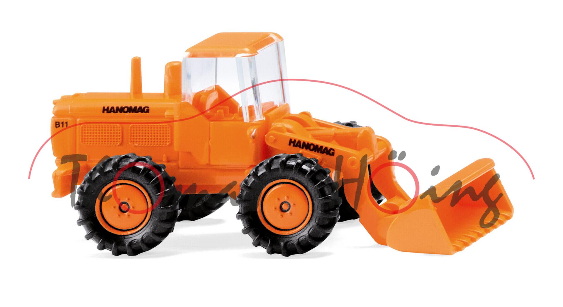 Hanomag B11 (Modell 1964-1972) Radlader, Oberwagen tieforange, N-Spur, Wiking, 1:160, mb