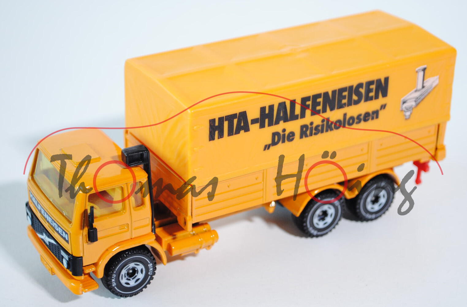 Volvo F 7 Turbo 6 mit Pritsche und Plane, melonengelb, HTA-HALFENEISEN / Die Risikolosen / HALFENEIS