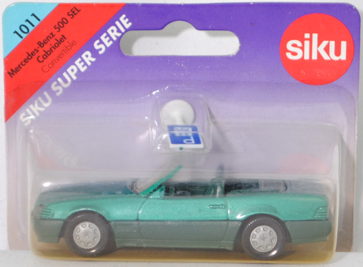00004 Mercedes-Benz 500 SL (R 129, Modell 1989-1992), türkisgrünmetallic, Stern im Kühlergrill silber, Heckklappe mit Stern, Hong, B7, SIKU SUPER, 1:55, P27
