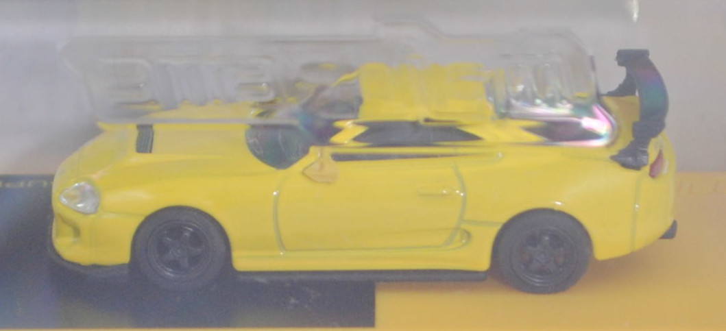 Toyota Supra RZ (4. Generation, JZA80 (in den USA Supra MKIV genannt), Vorfacelift, Modell 1993-1996), zinkgelb, majorette, 1:64, PC-Box im Blister (Collection)