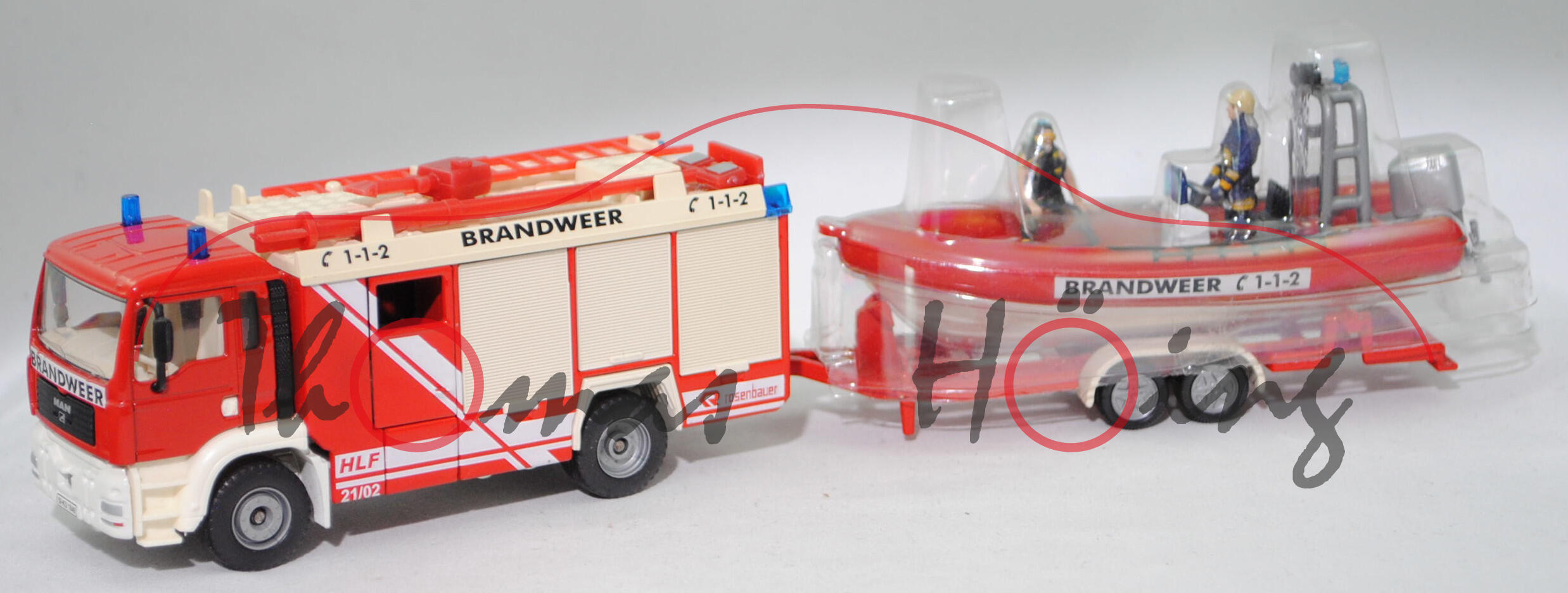 00300 NL HLF 20 MAN TGA 18.460 M mit Anhänger und Boot, BRANDWEER, SIKU, L17P (Modell vergilbt)