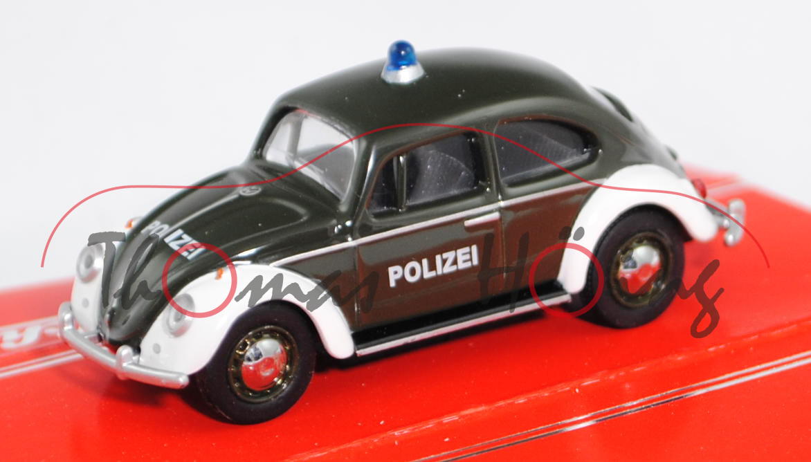 VW Käfer 1500 Limousine Polizei (Typ 11, Modell 1966-1967), flaschengrün/reinweiß, POLIZEI, Schuco, 