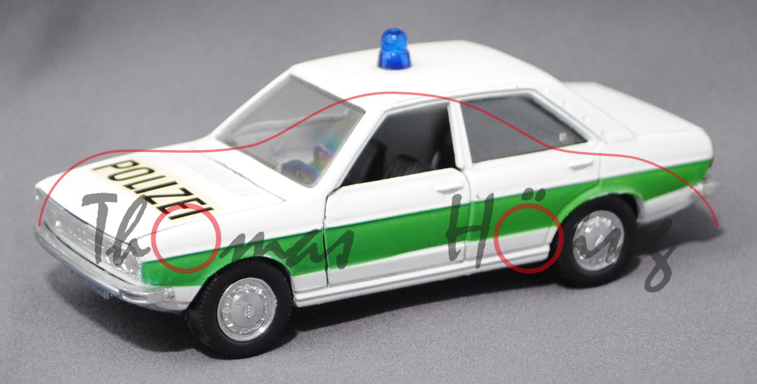 Audi 80 GL POLIZEI (B1, Typ 80), Modell 1972-1976, cremeweiß/signalgrau, innen schwarz, Lenkrad schw