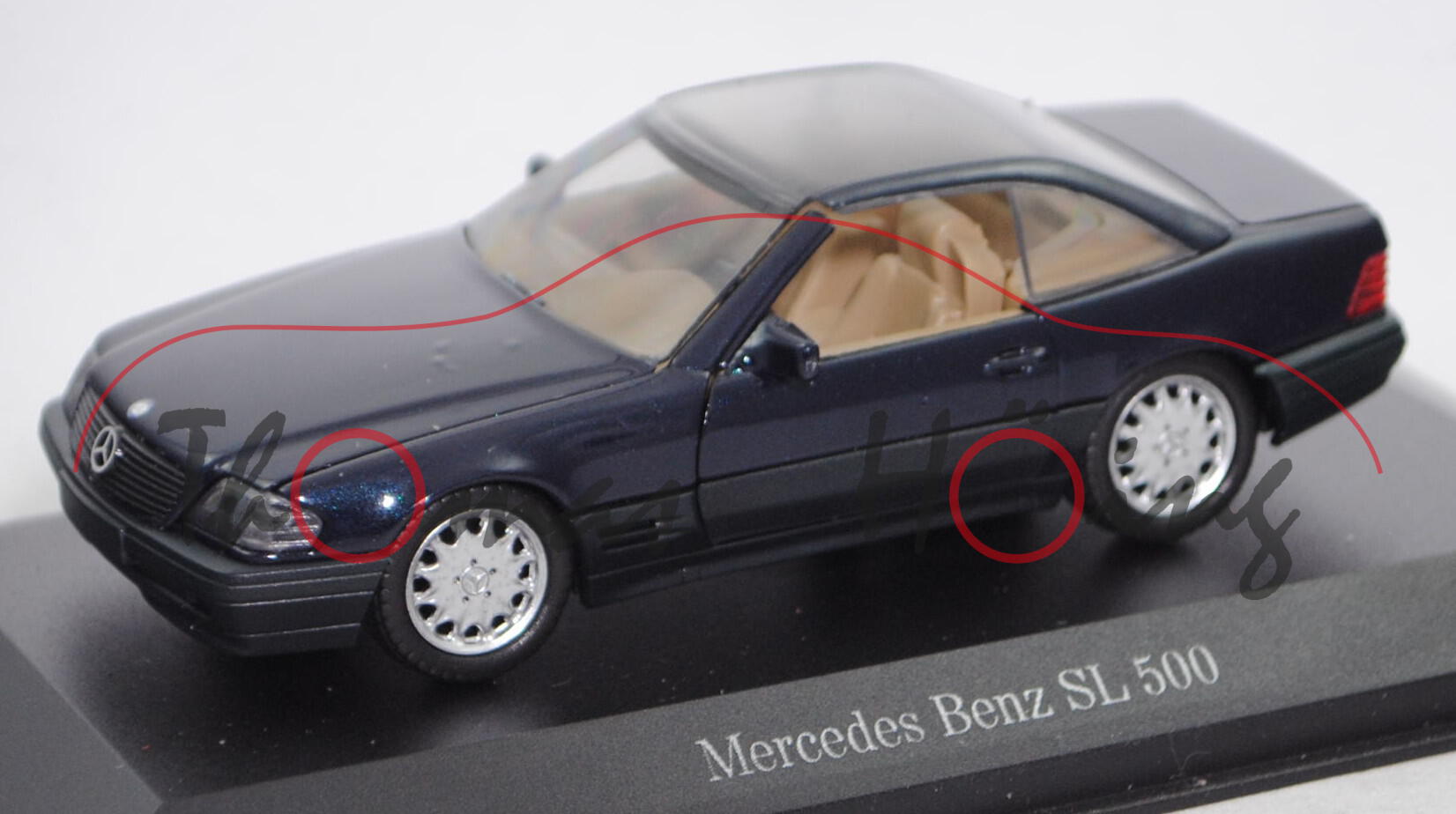 Mercedes-Benz 500 SL mit Hardtop (R 129, Mod. 1989-1992), stahlblau metallic, Schabak, 1:43, PC-Box